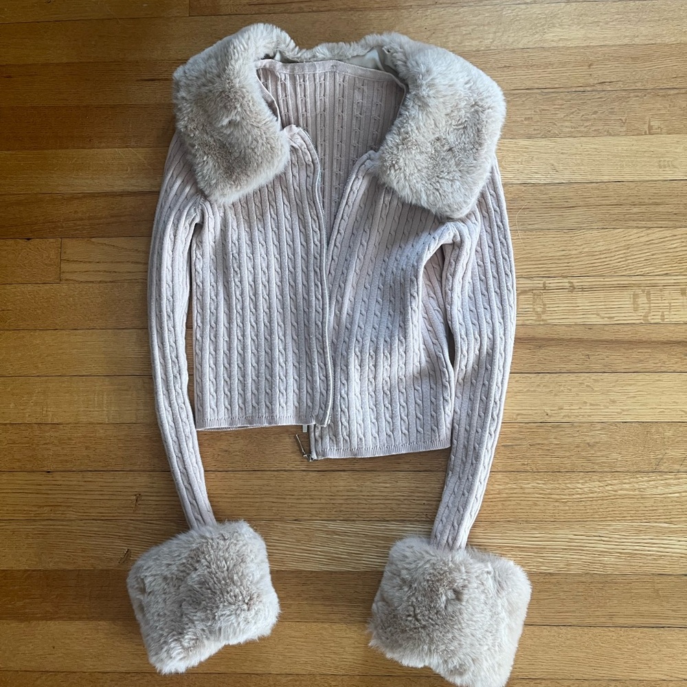 Cream fur trim cardigan